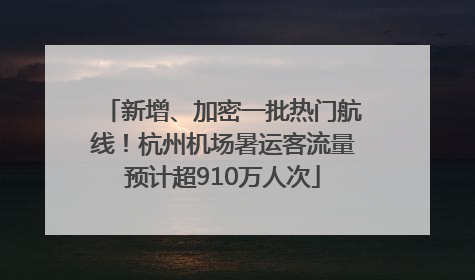 新增、加密一批热门航线！杭州机场暑运客流量预计超910万人次